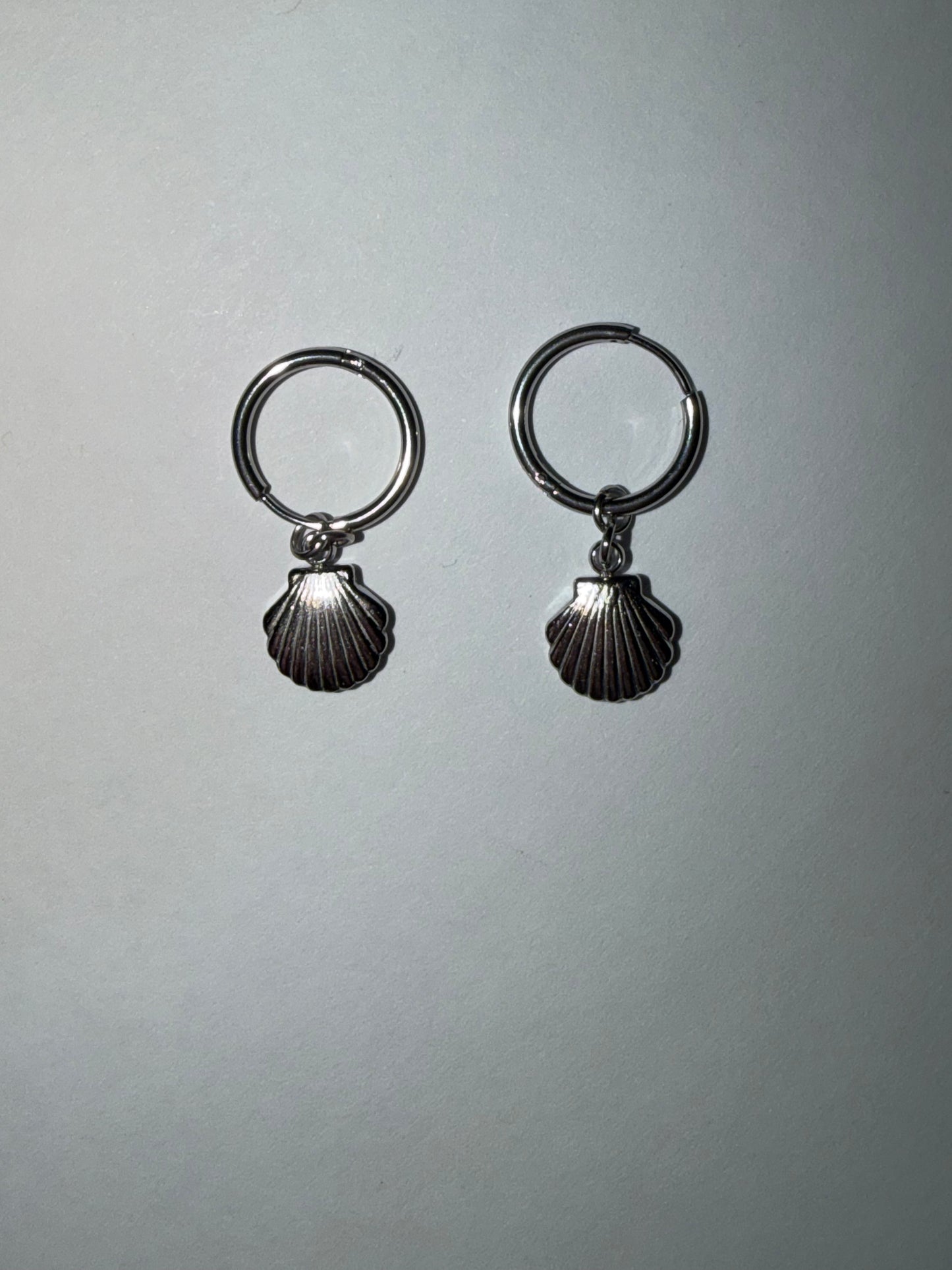 Silver Colored Seashell Huggie Earrings