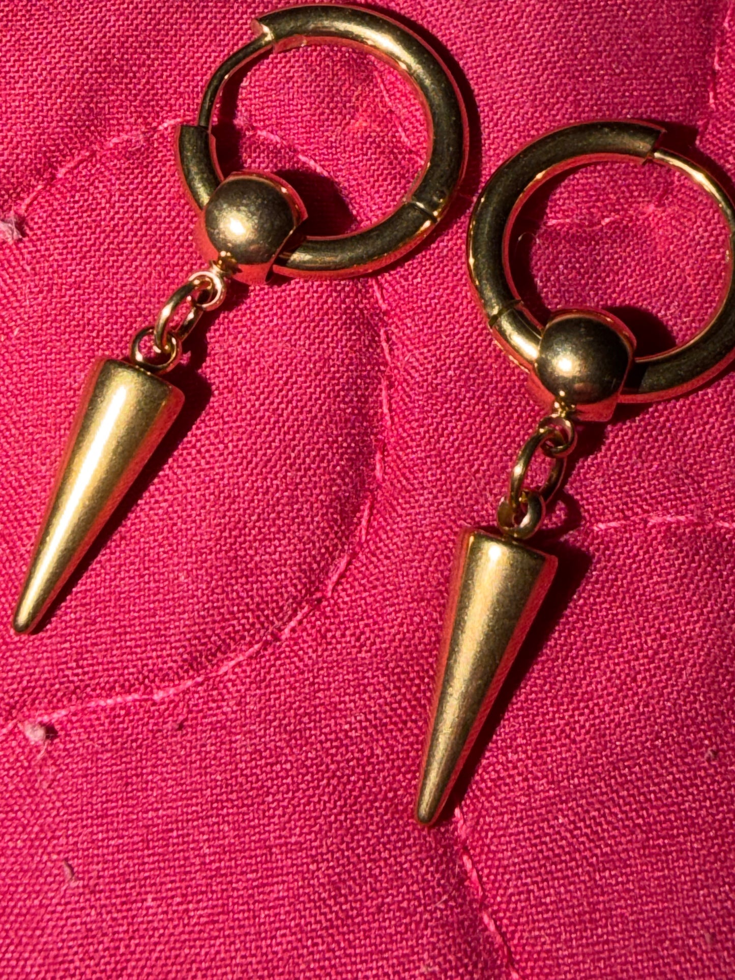 Gold Spike Pendant Hoop Huggie Earrings