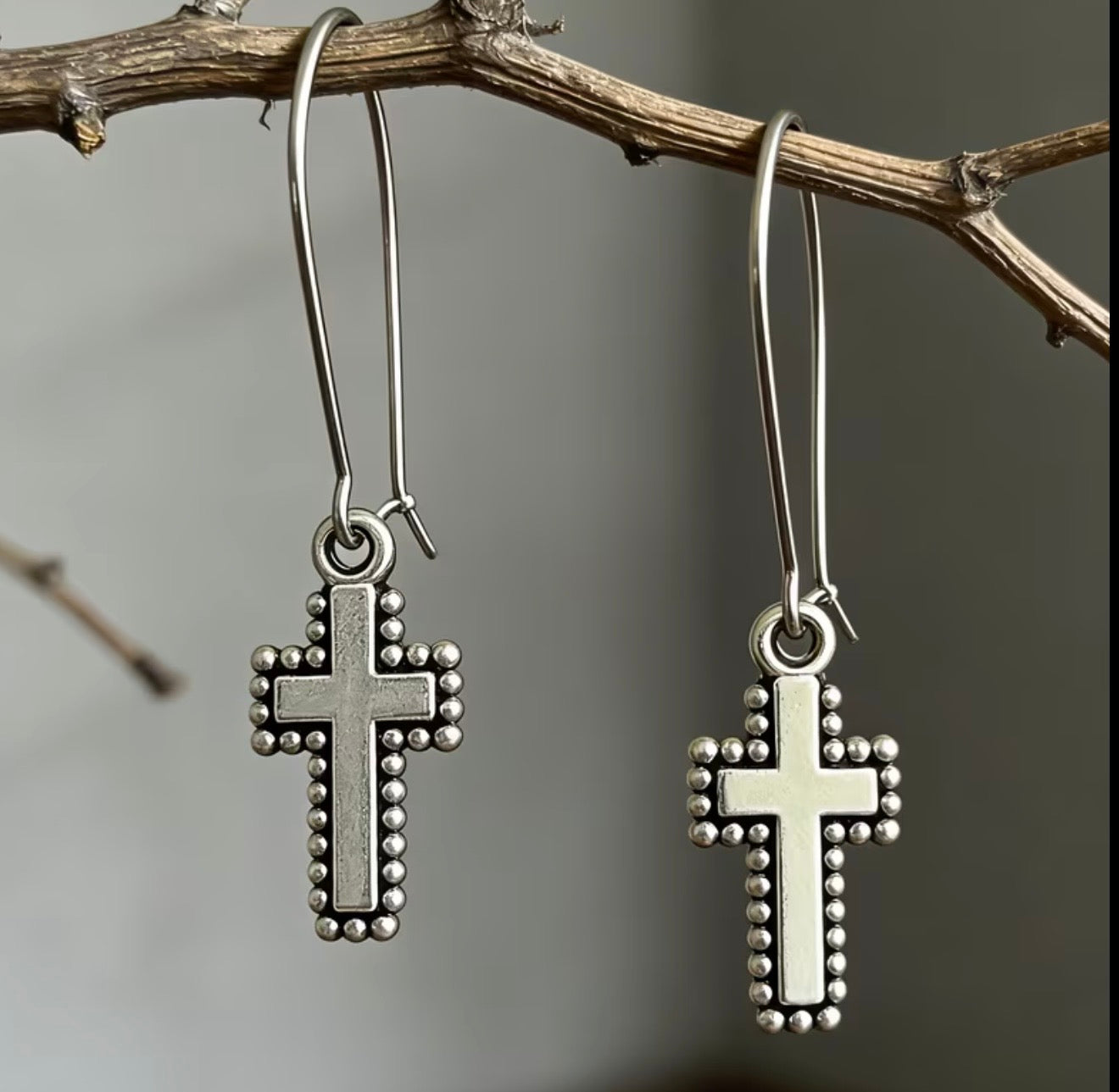 Silver Colored Cross Dangle Earrings