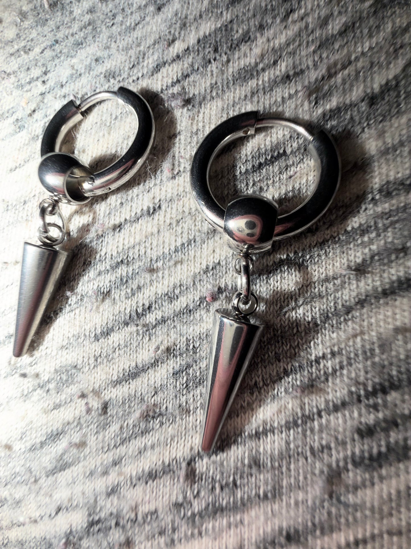 Silver Spike Pendant Hoop Huggie Earrings