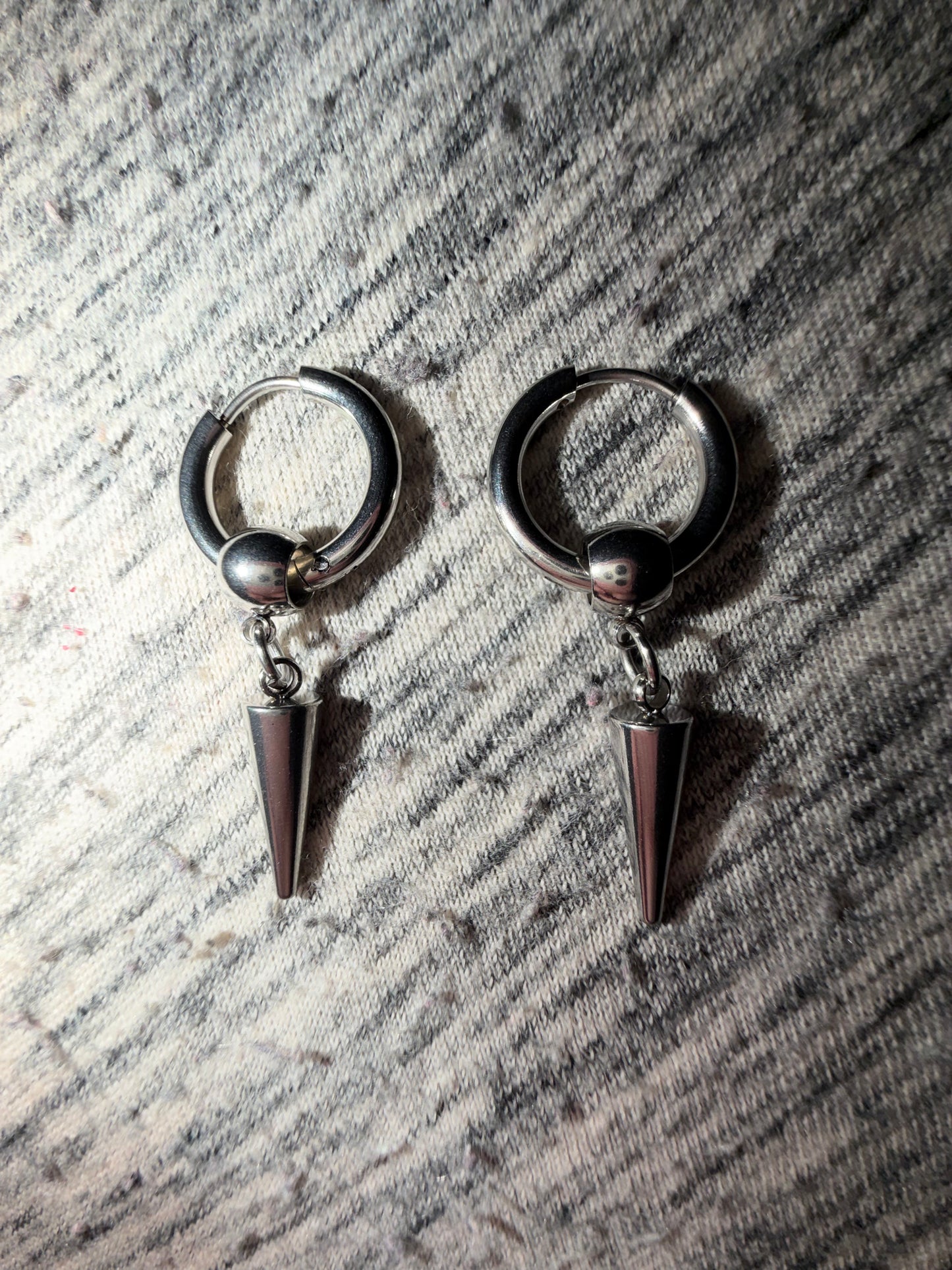 Silver Spike Pendant Hoop Huggie Earrings