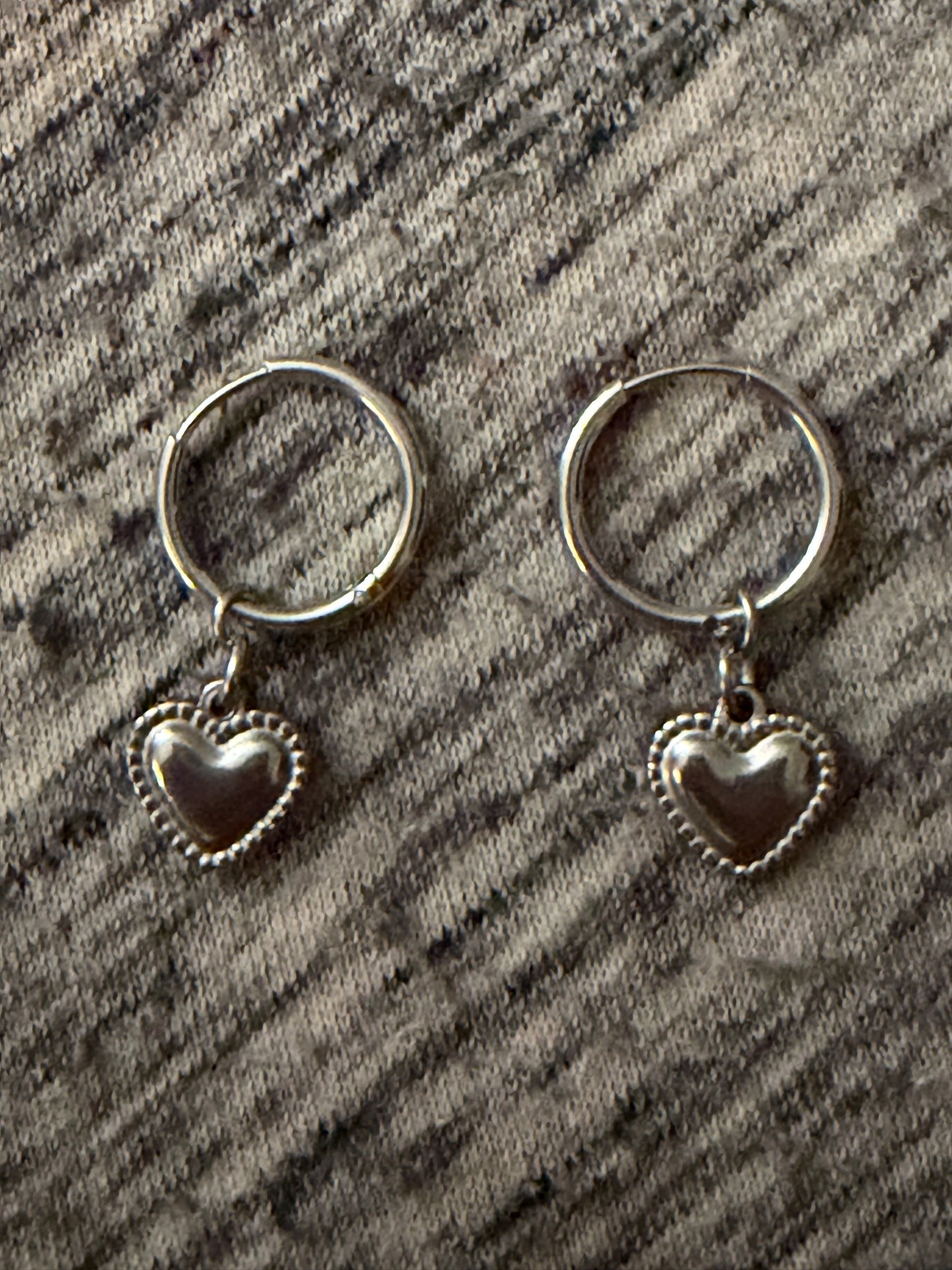 Silver Heart Hoop Huggie Earrings