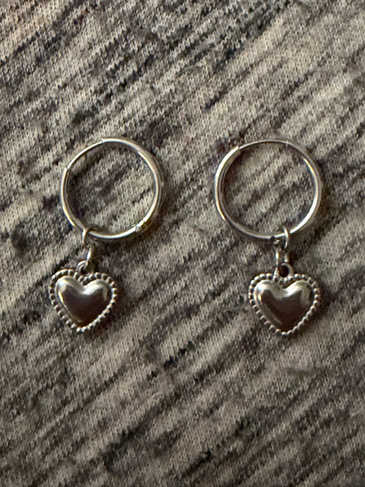 Silver Heart Hoop Huggie Earrings