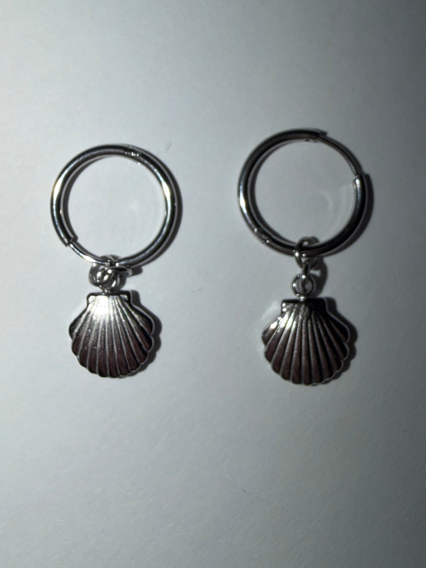 Silver Colored Seashell Huggie Earrings