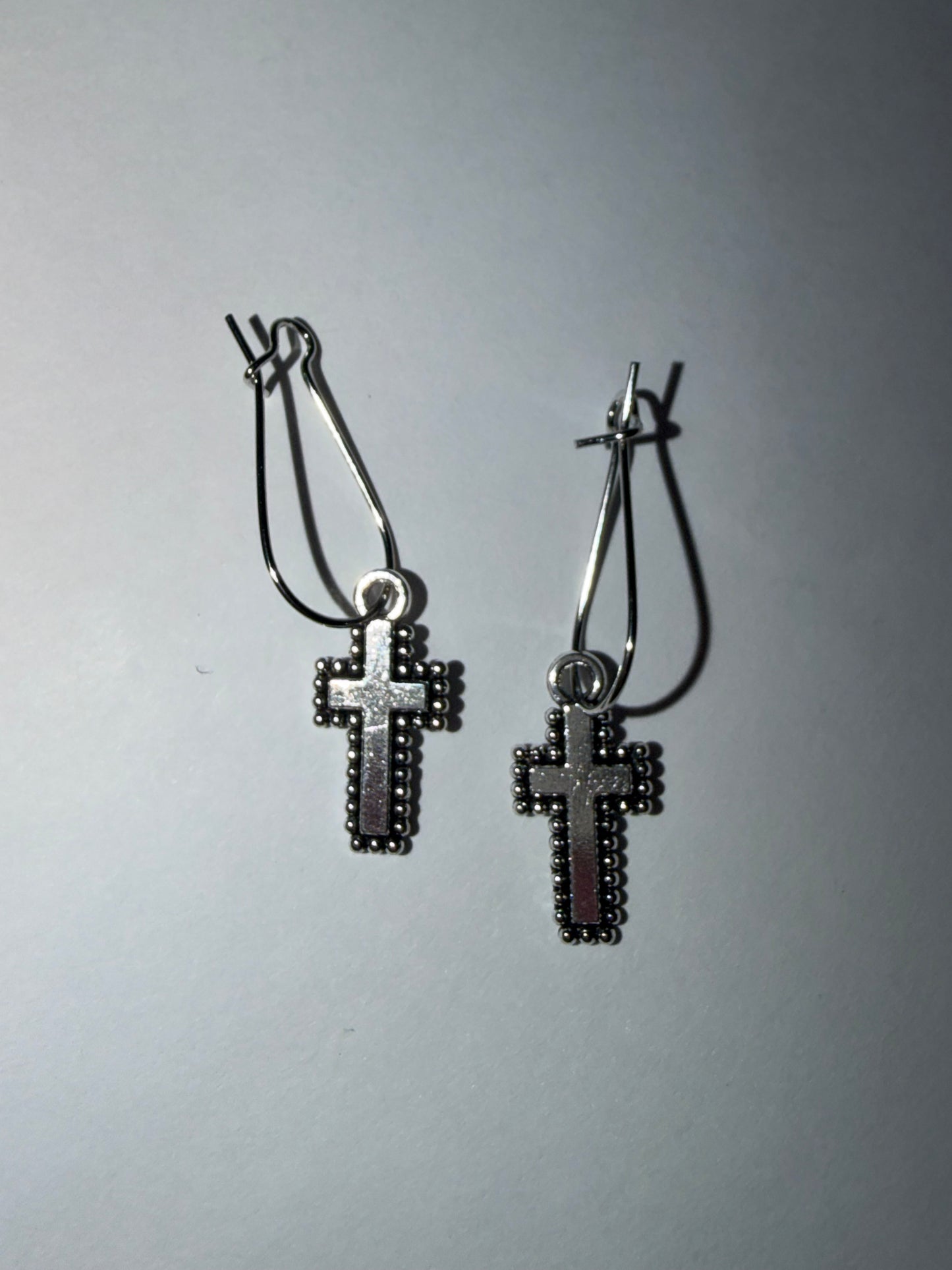 Silver Colored Cross Dangle Earrings