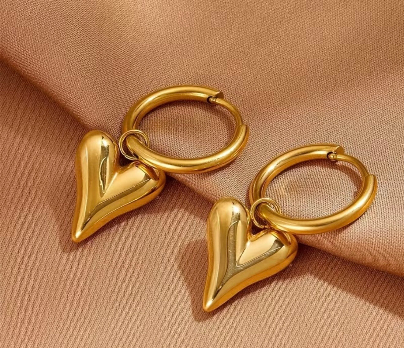 Gold Color Heart Huggie Earrings