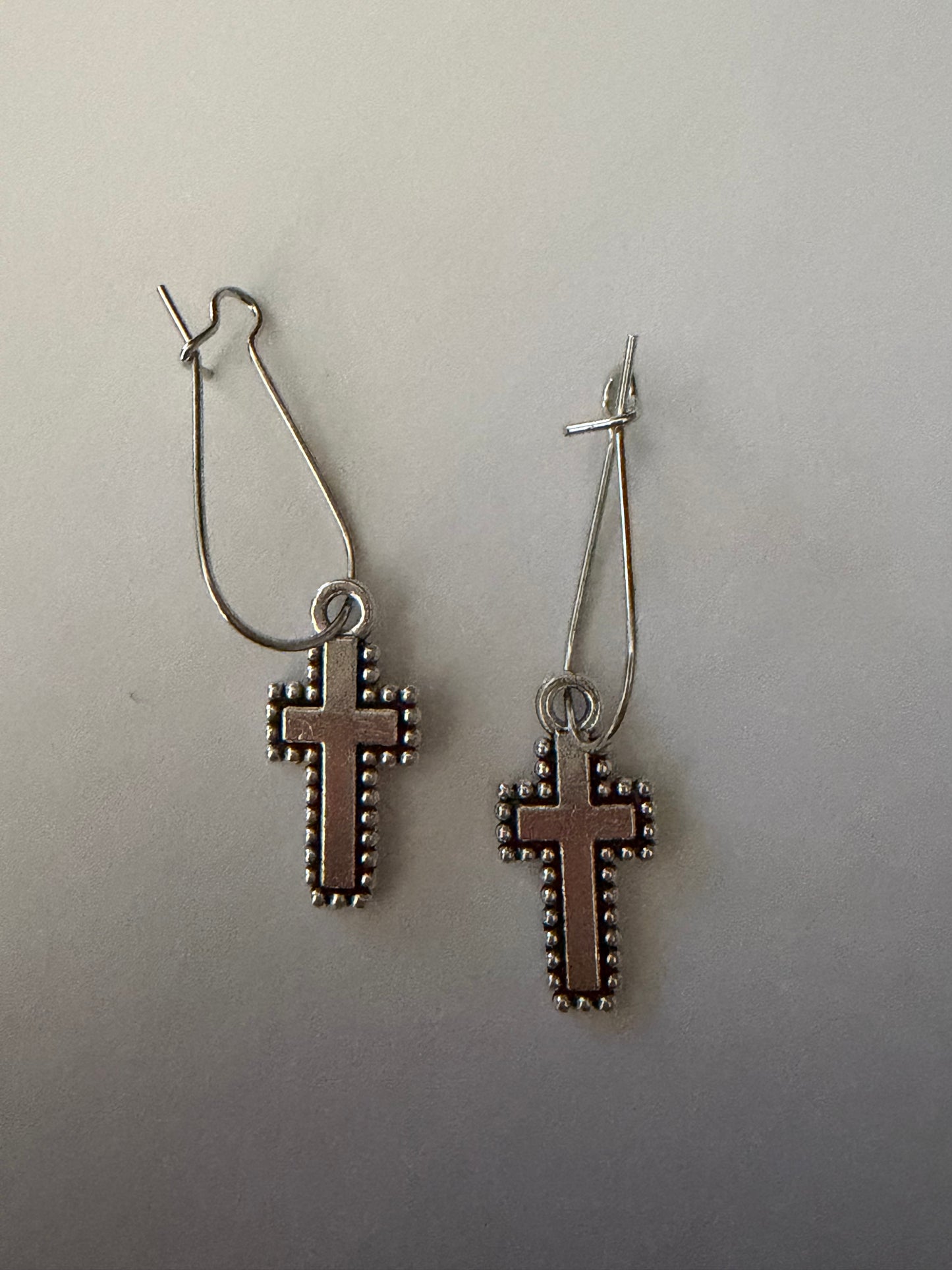 Silver Colored Cross Dangle Earrings