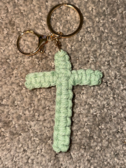 Sage Green Cross Keychain