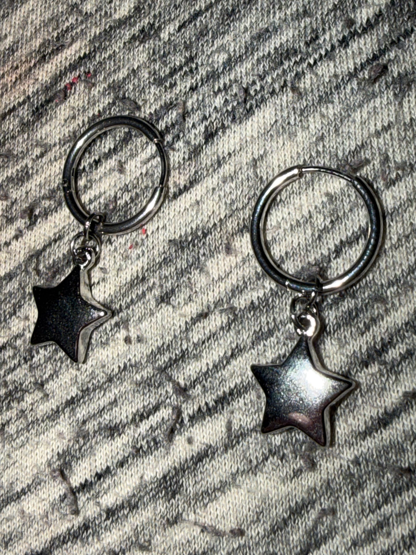 Silver Star Hoop Huggie Earrings