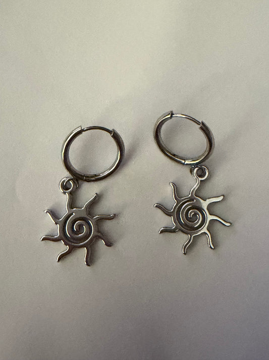 Silver Sun Huggie Earrings