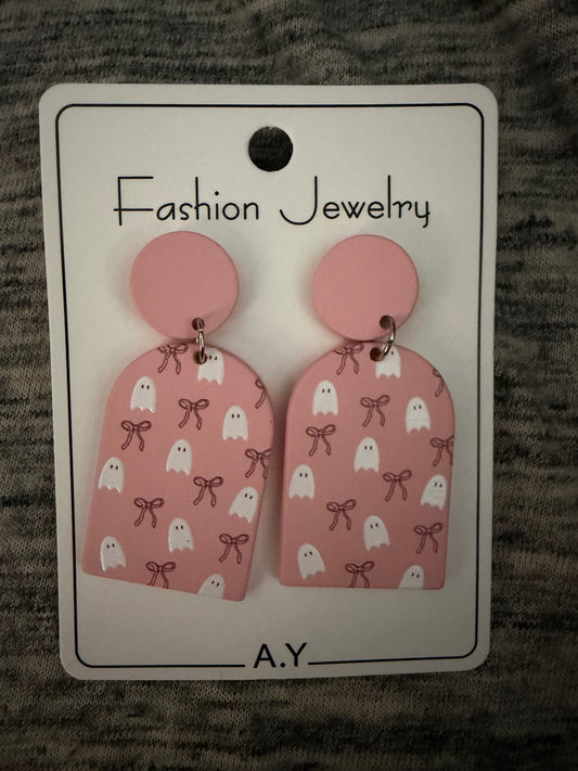 Pink Ghosts & Bow Earrings