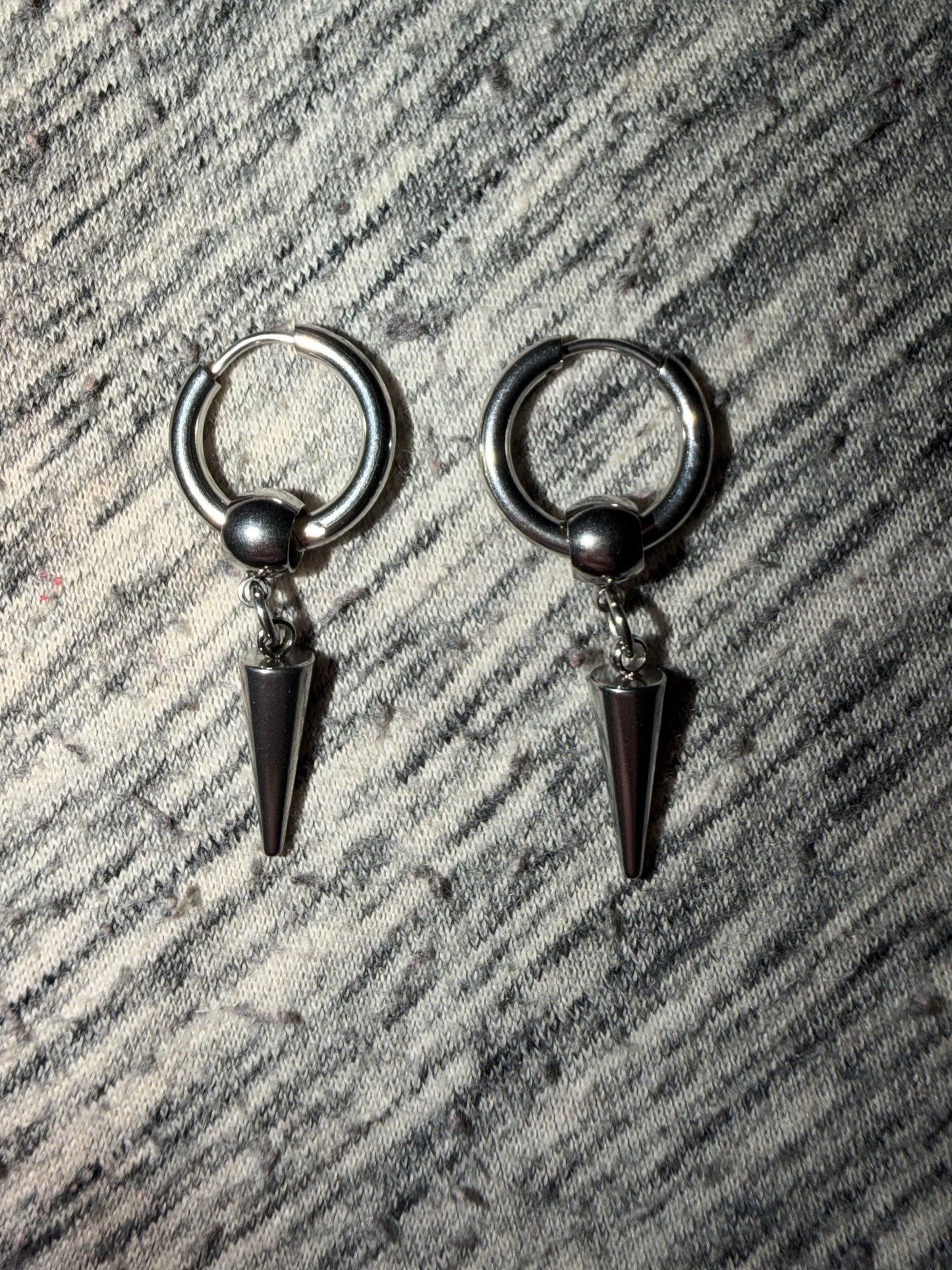 Silver Spike Pendant Hoop Huggie Earrings