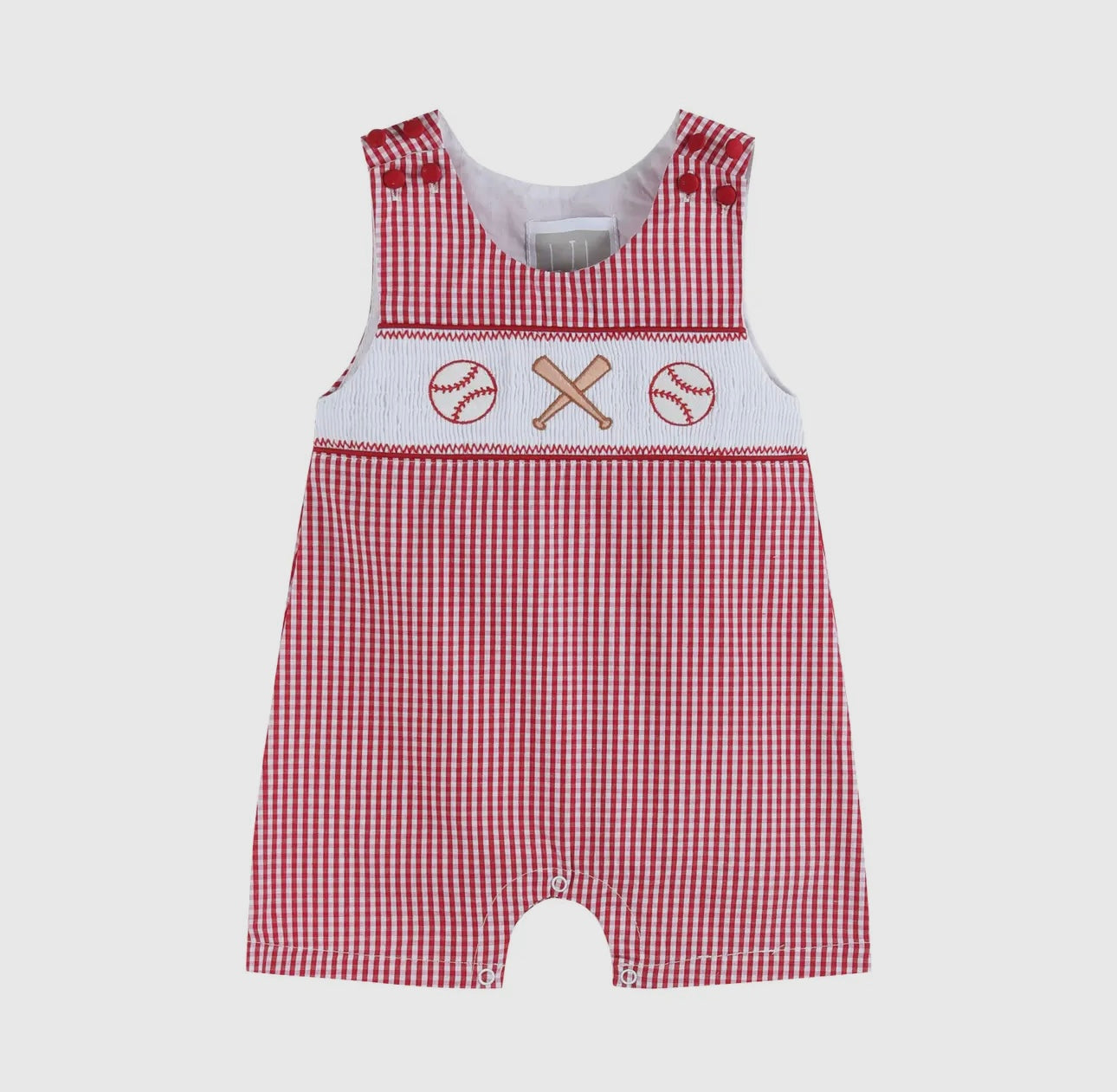 Gingham Baseball Smocked Shortalls