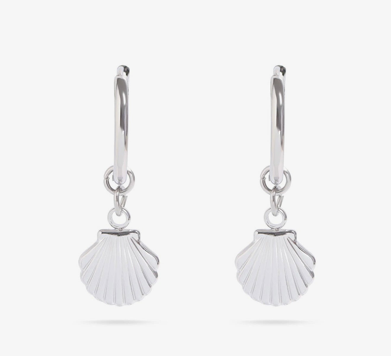 Silver Colored Seashell Huggie Earrings