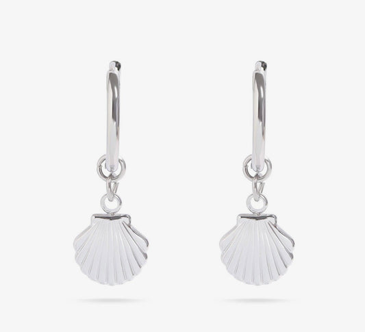Silver Colored Seashell Huggie Earrings