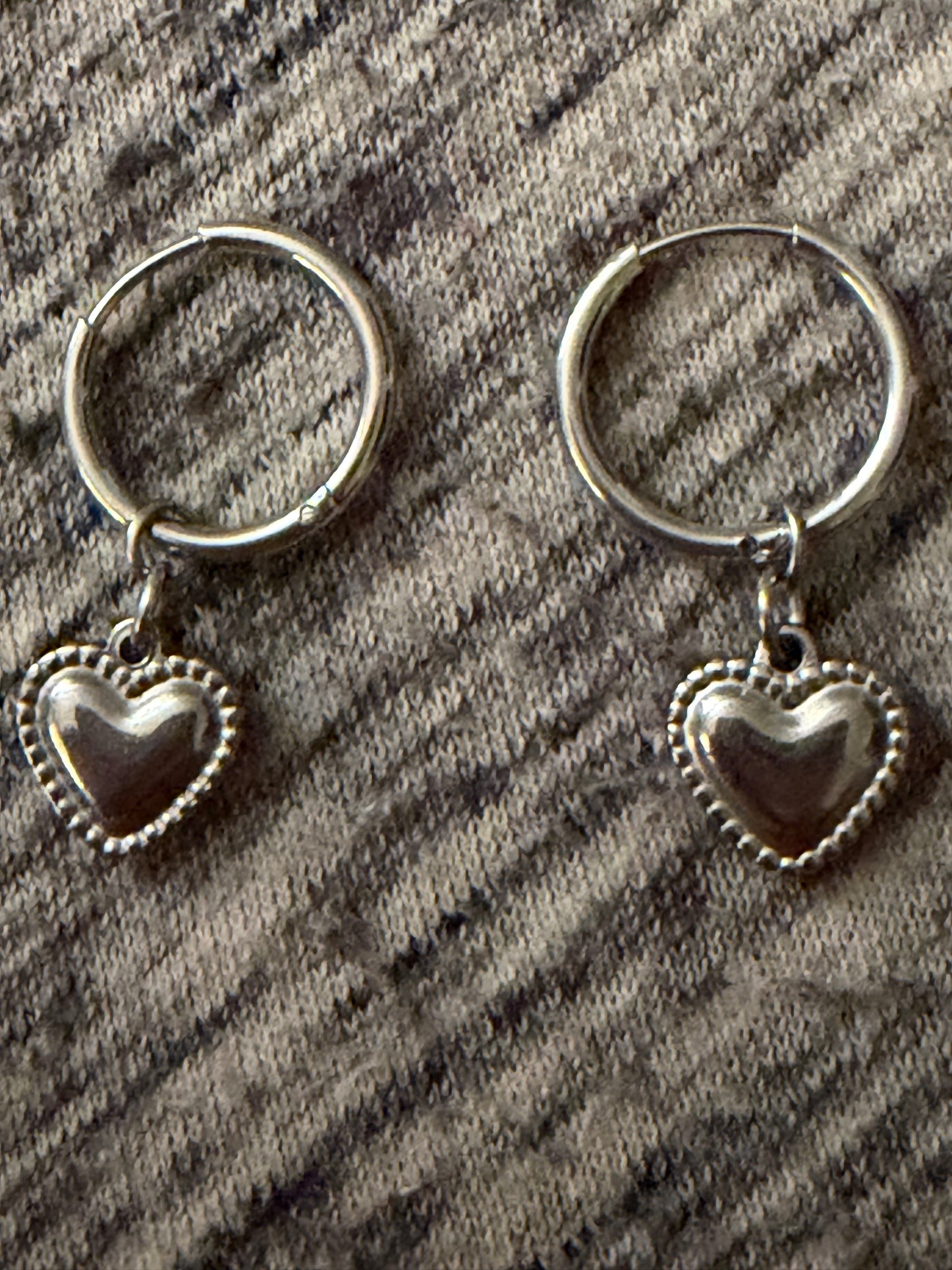 Silver Heart Hoop Huggie Earrings