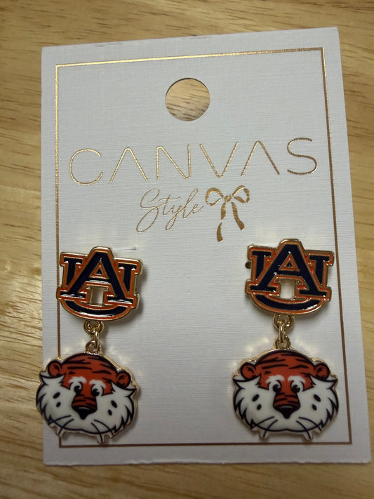 Auburn Aubie the Tiger Dangle Earrings