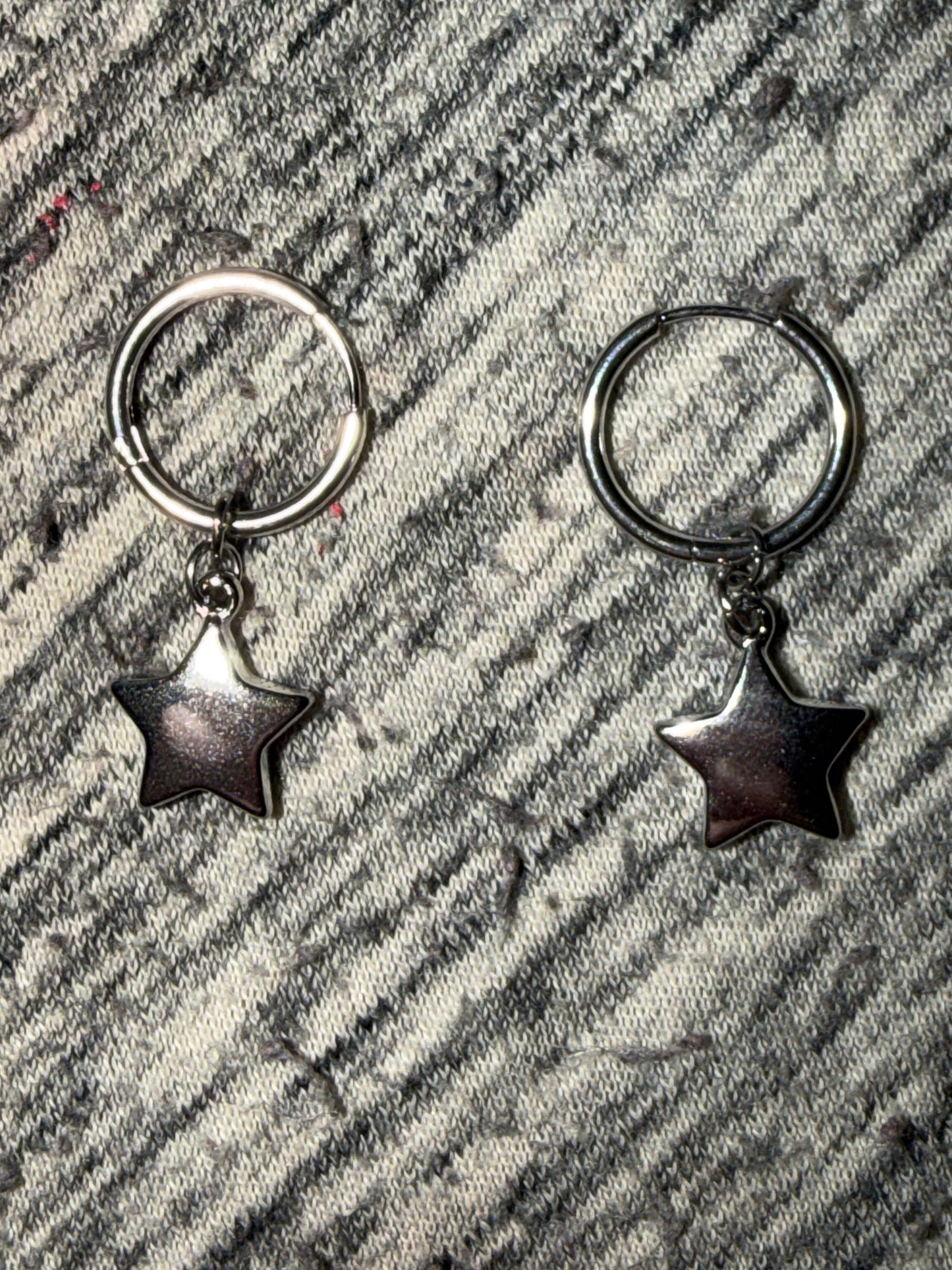 Silver Star Hoop Huggie Earrings