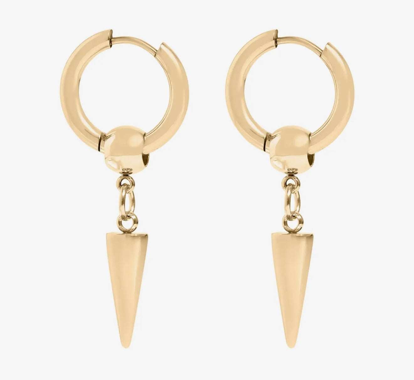 Gold Spike Pendant Hoop Huggie Earrings