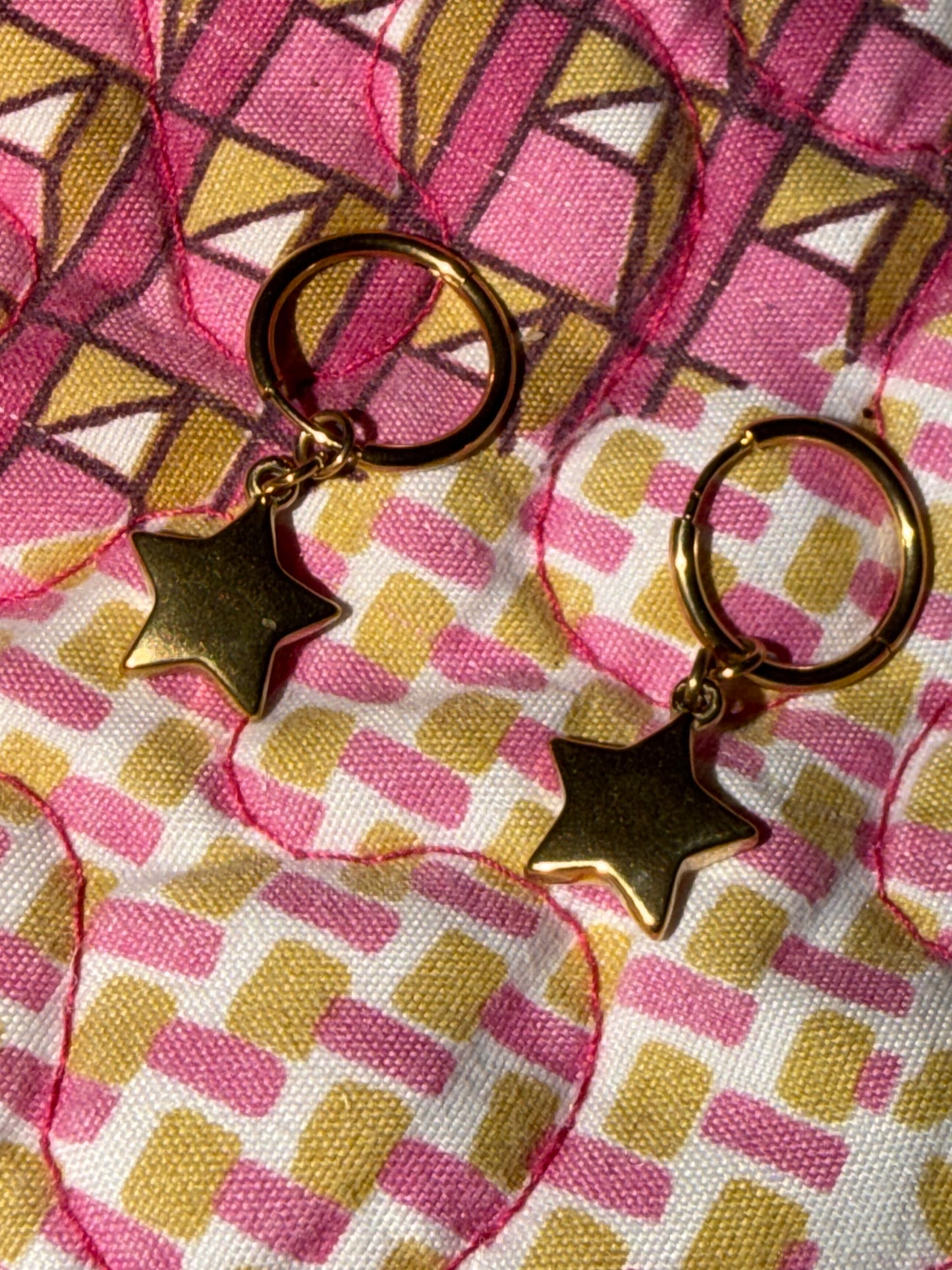 Gold Star Hoop Huggie Earrings