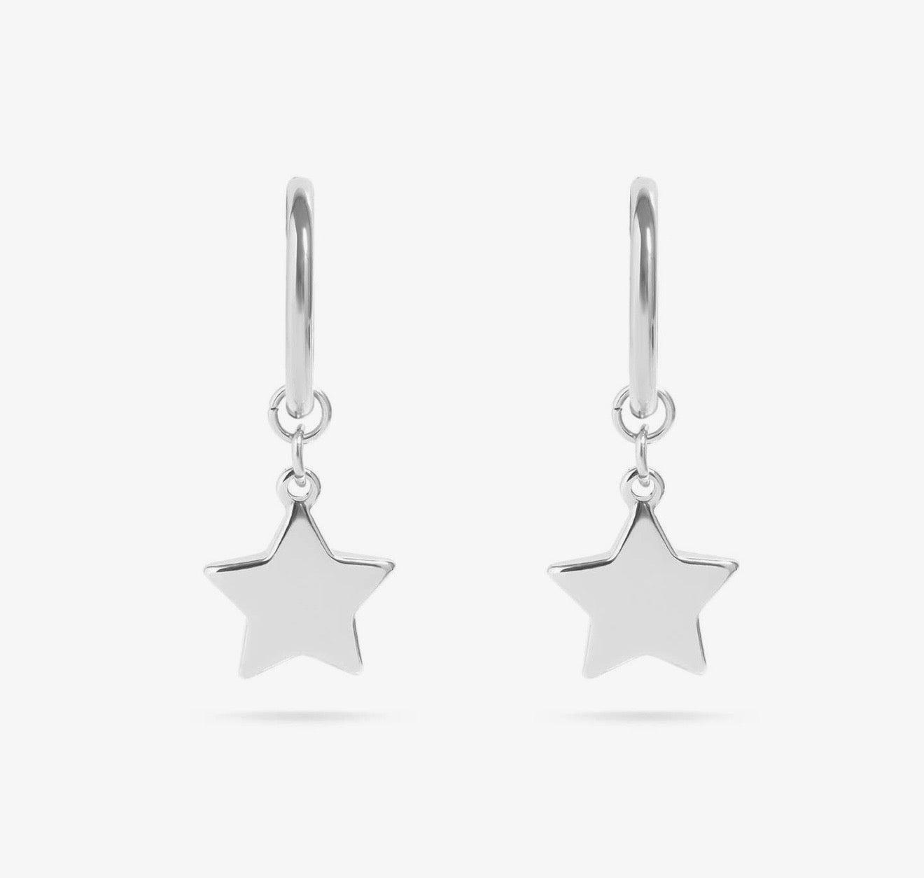 Silver Star Hoop Huggie Earrings