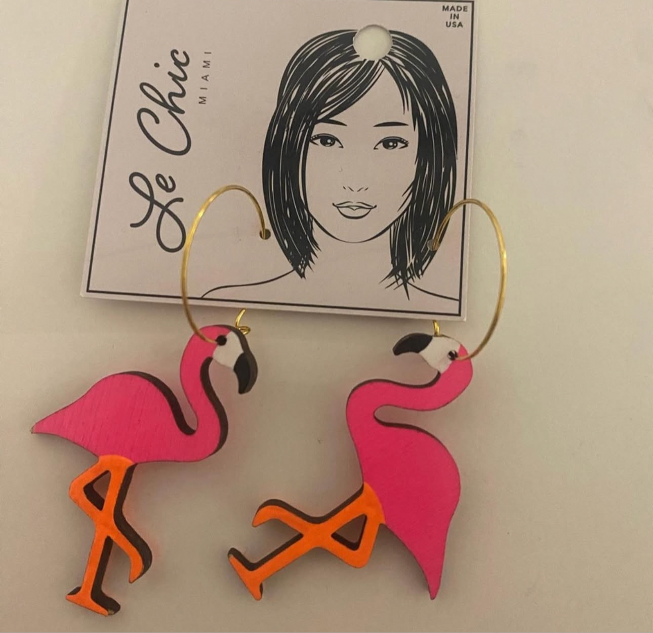 Flamingo Wooden Hoop Earrings