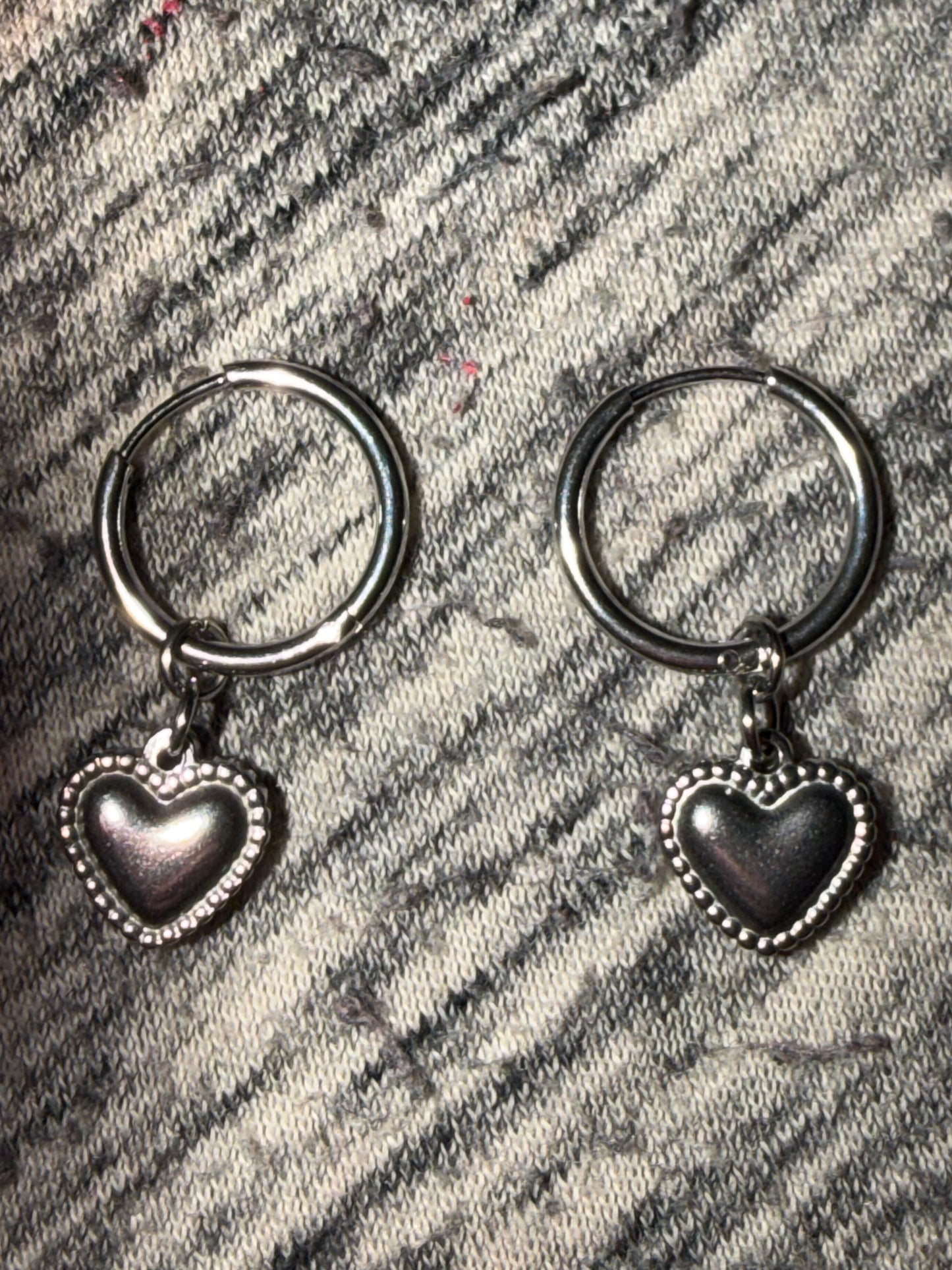 Silver Heart Hoop Huggie Earrings