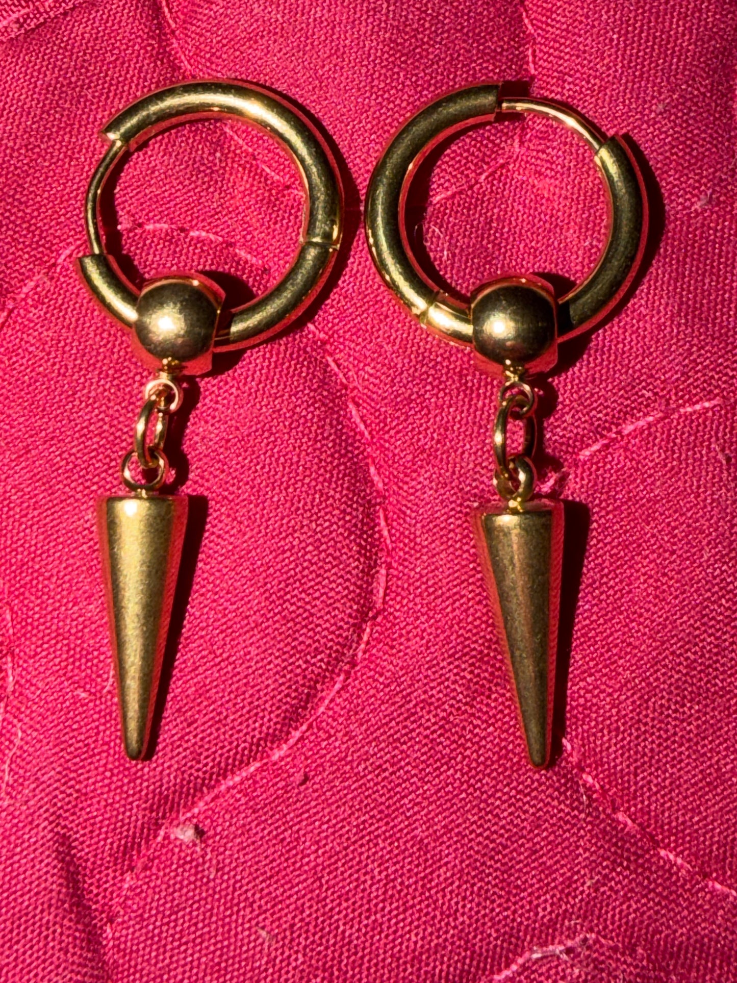 Gold Spike Pendant Hoop Huggie Earrings