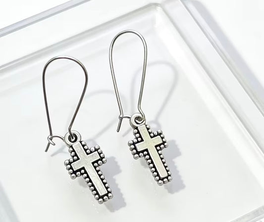 Silver Colored Cross Dangle Earrings