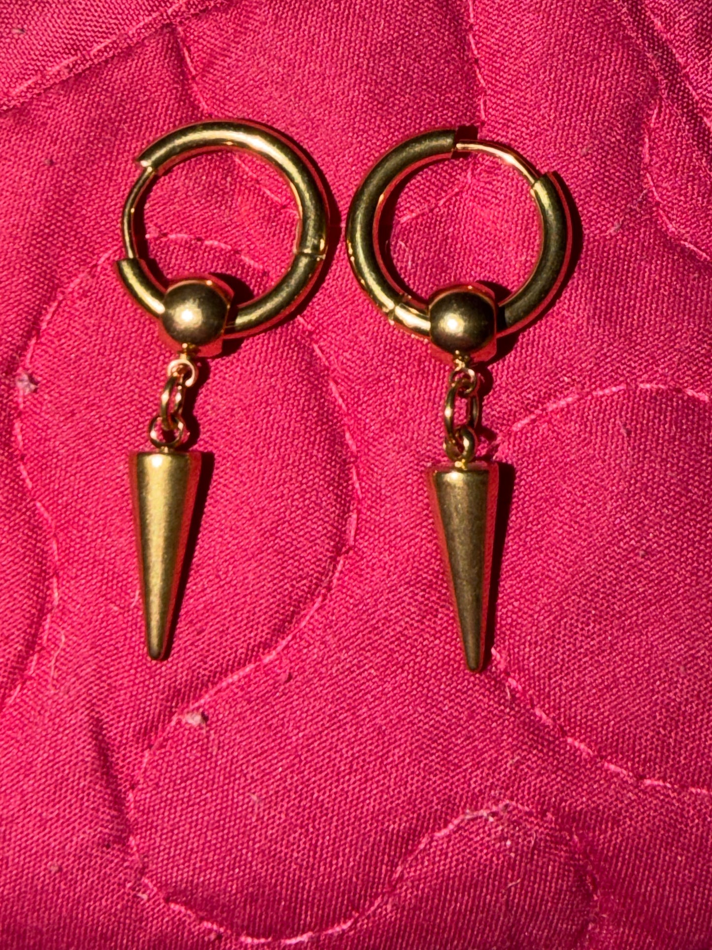 Gold Spike Pendant Hoop Huggie Earrings