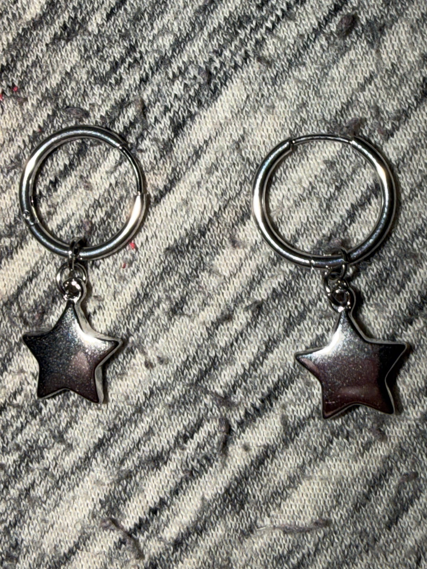 Silver Star Hoop Huggie Earrings