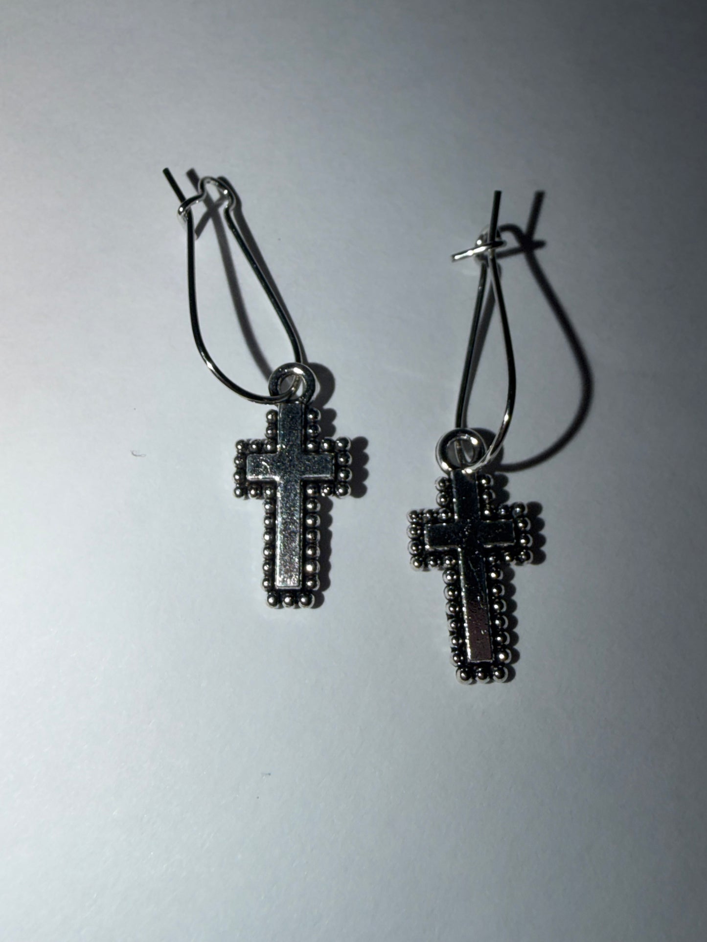 Silver Colored Cross Dangle Earrings