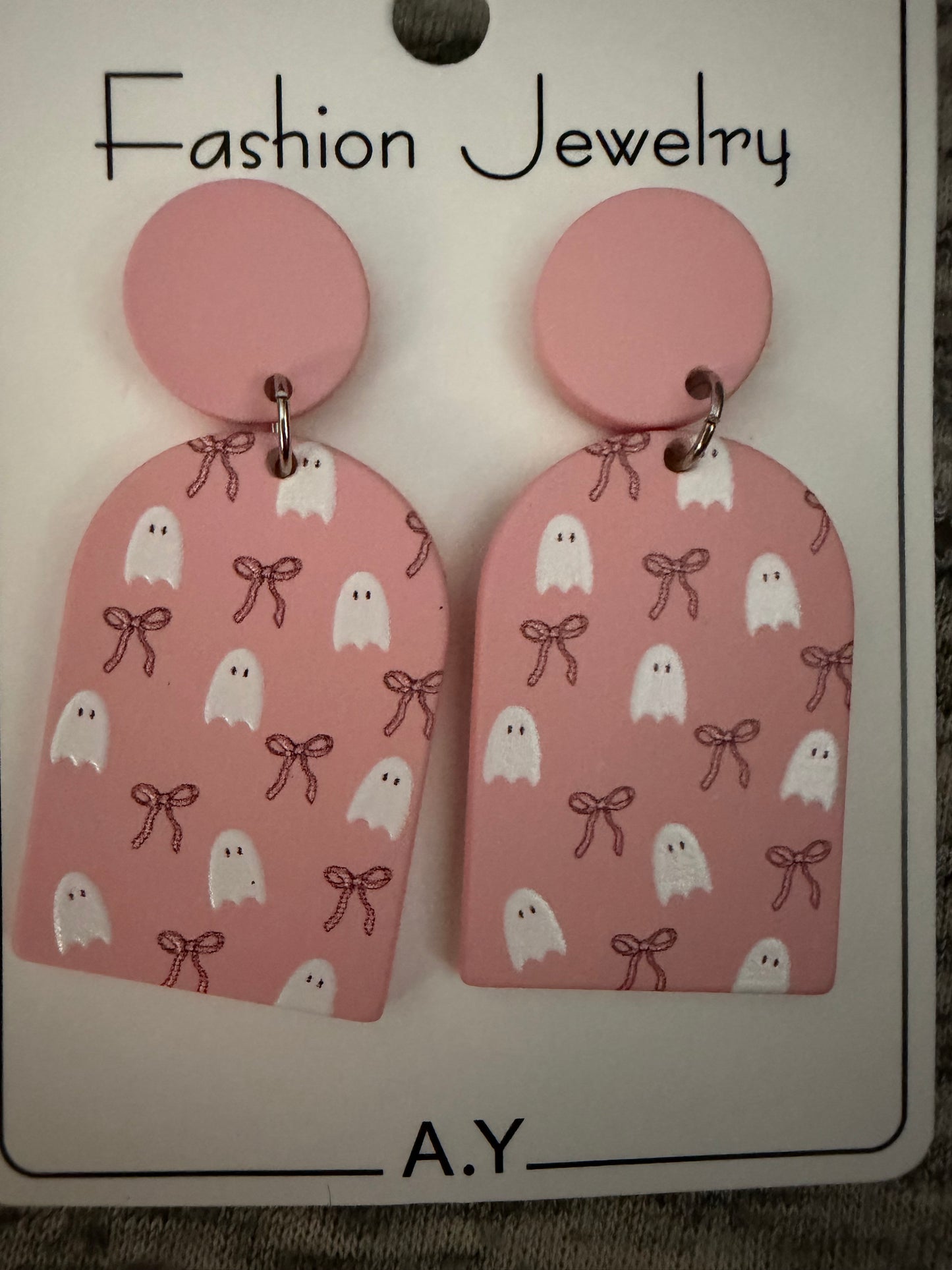 Pink Ghosts & Bow Earrings