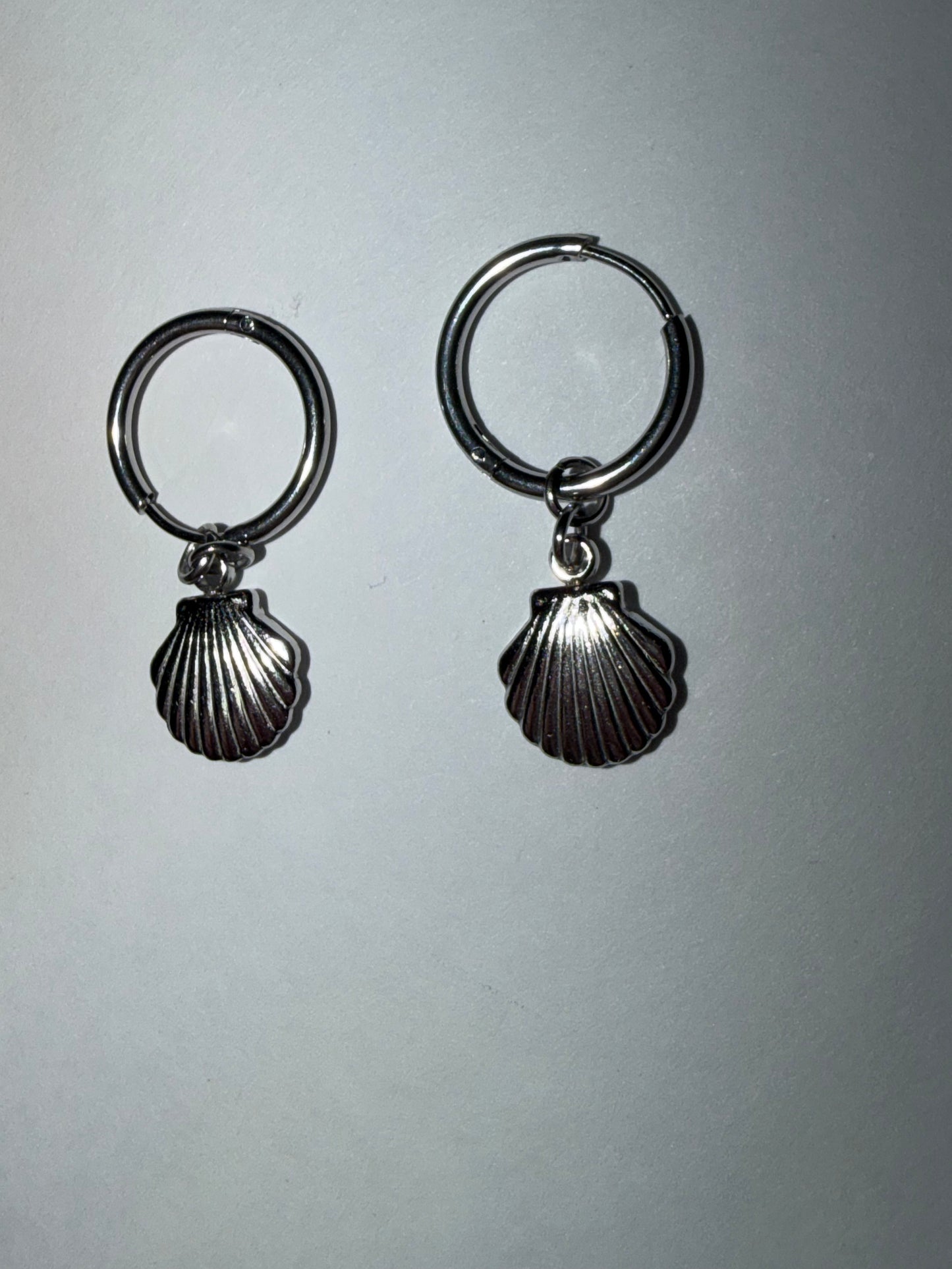 Silver Colored Seashell Huggie Earrings