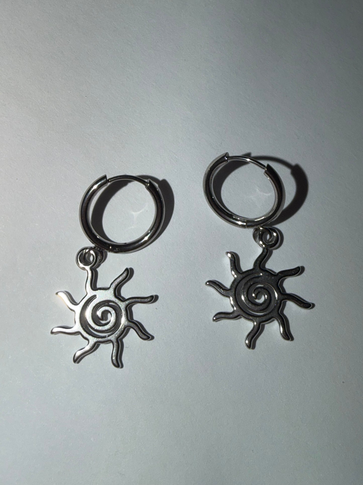 Silver Sun Huggie Earrings