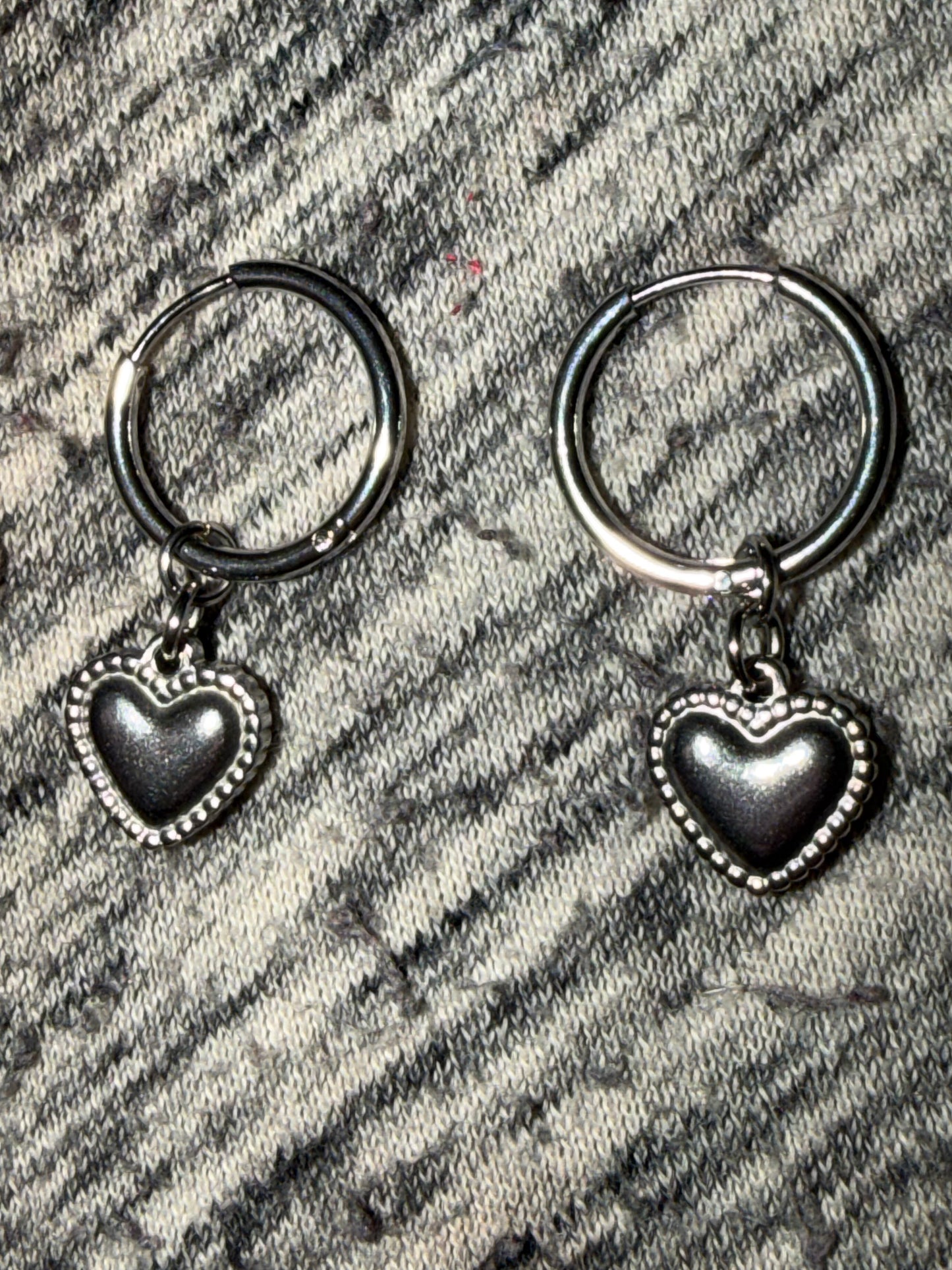 Silver Heart Hoop Huggie Earrings