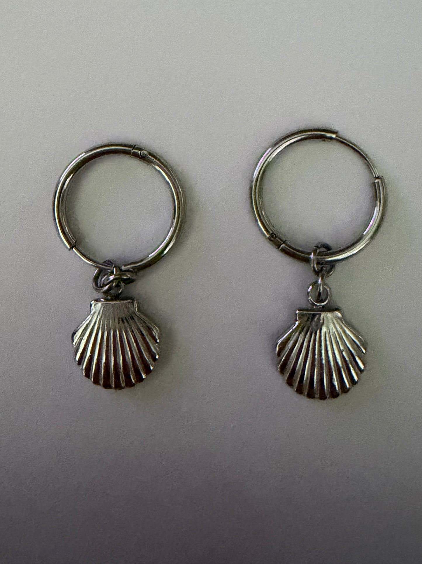 Silver Colored Seashell Huggie Earrings