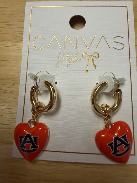 Auburn Logo Heart Huggie Earrings
