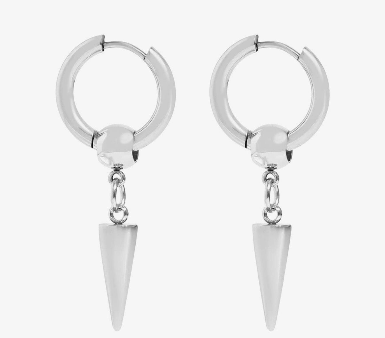 Silver Spike Pendant Hoop Huggie Earrings