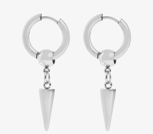 Silver Spike Pendant Hoop Huggie Earrings