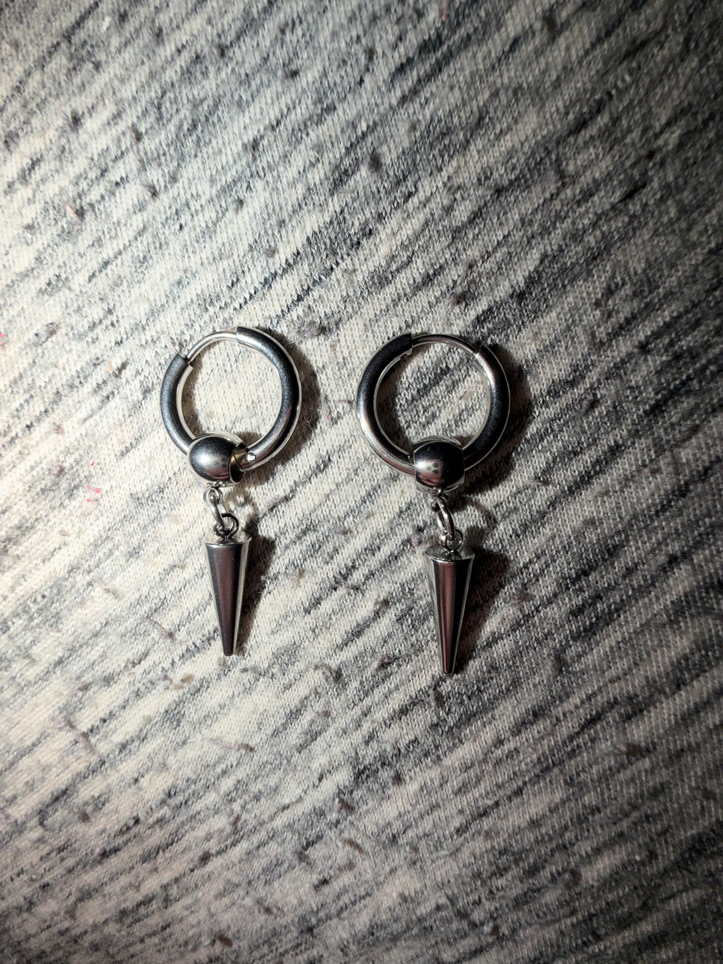Silver Spike Pendant Hoop Huggie Earrings