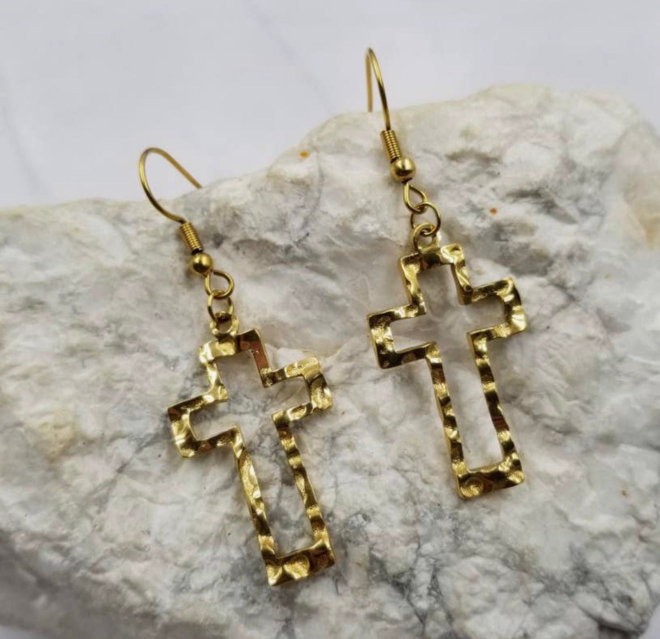 Gold Cross Dangle Earrings