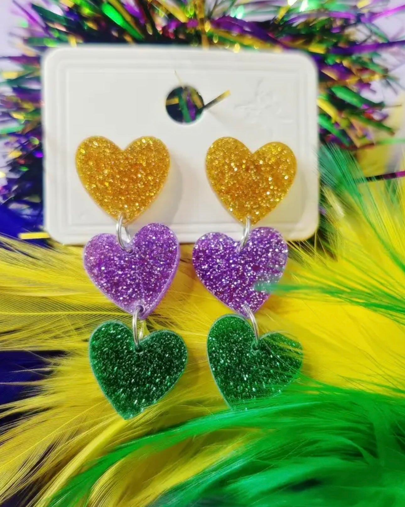 Mardi Gras Hearts Earrings
