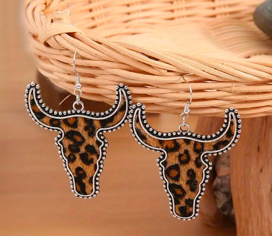 Leopard Print Bull Earrings
