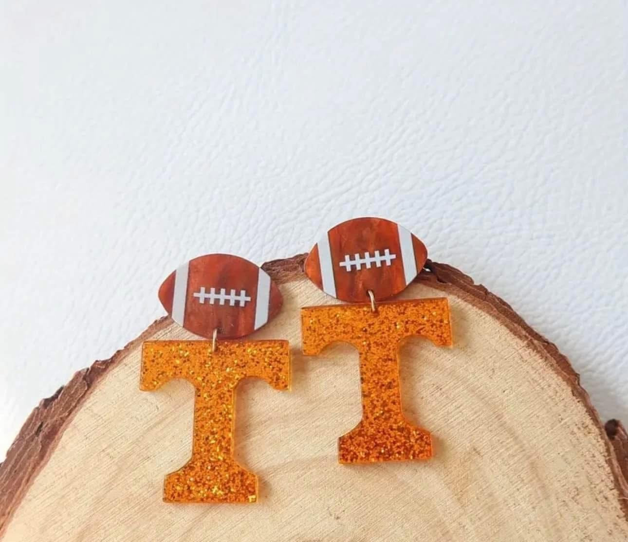 Tennessee T Football Earrings
